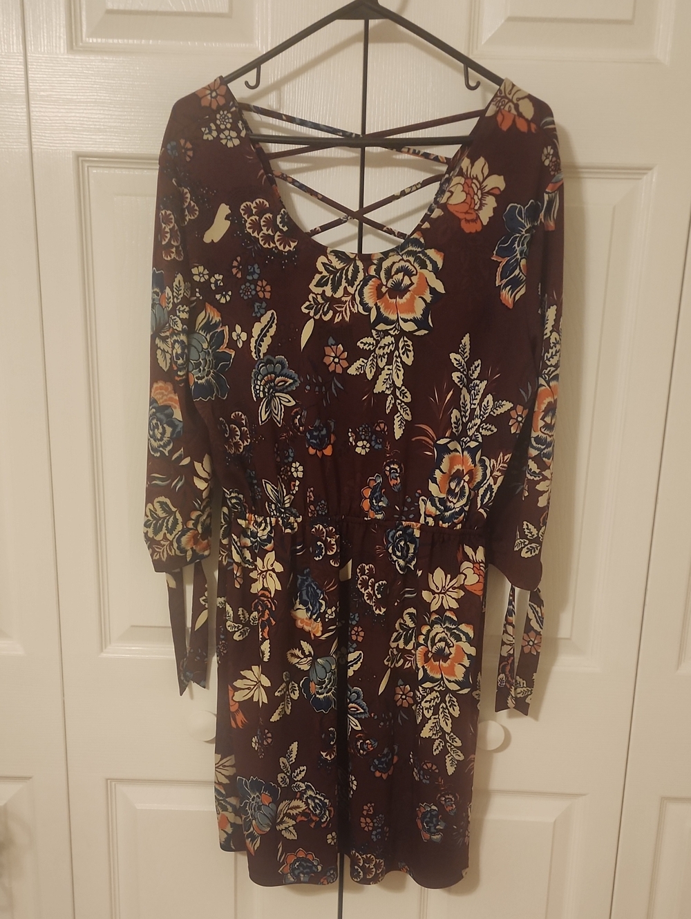 Maurices Burgundy Floral Long-Sleeve Dress